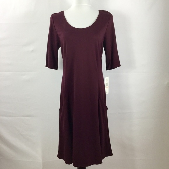 Sharagano Stretch Burgundy Pullover Dress With Pockets Size 10 NWT - Picture 1 of 14